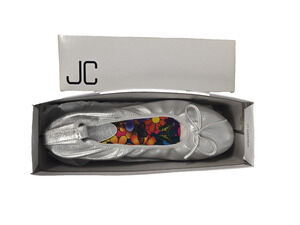 JC Womens Vintage Star Metallic Silver Ballet Flats Size 10 With Box